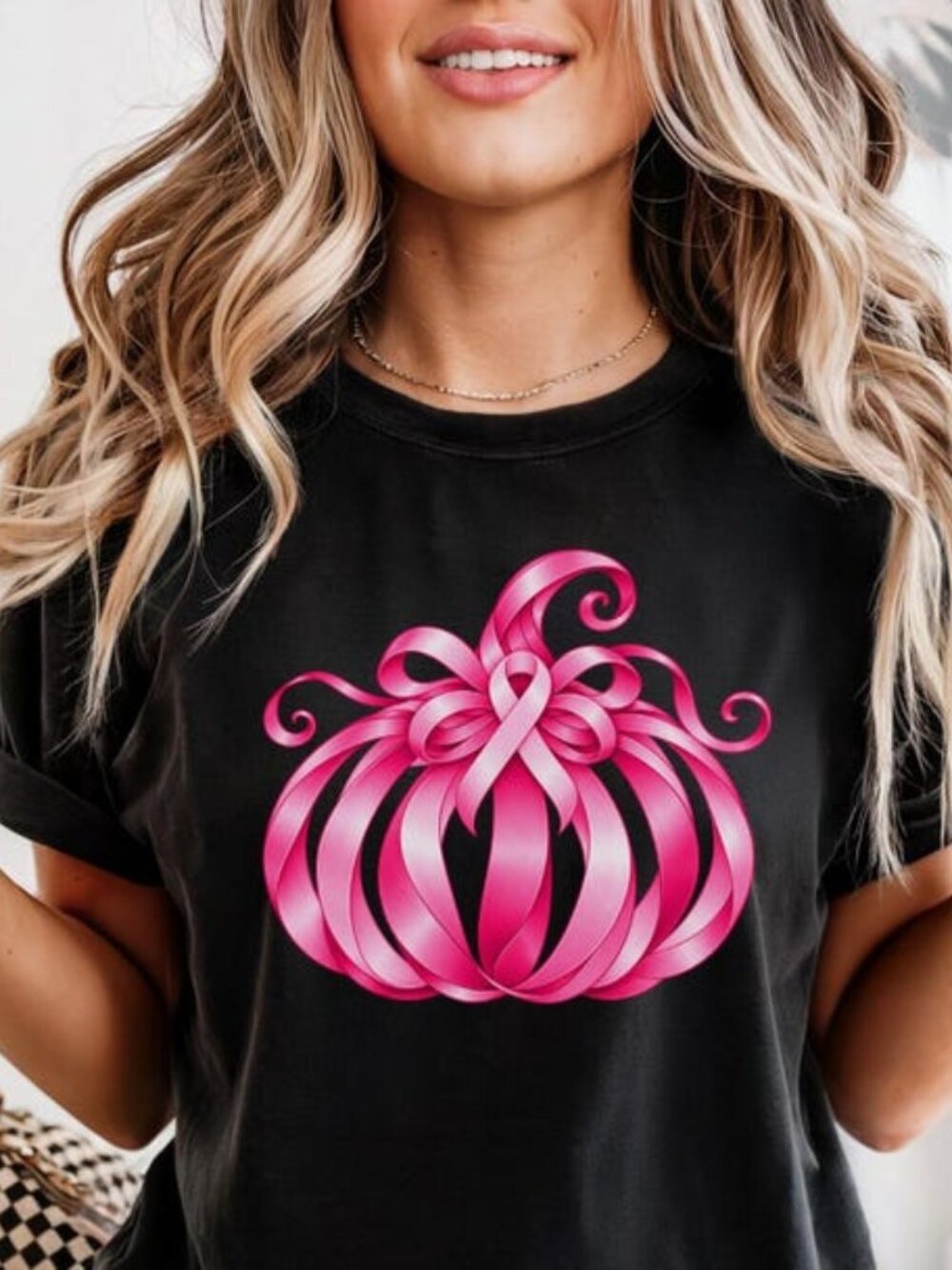 Breast Cancer Awareness Pumpkin Bow Shirt, Pink Ribbon Halloween Shirt